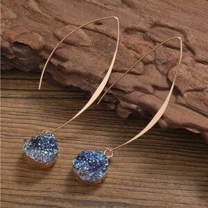 Elegant Blue Druzy Drop Earrings